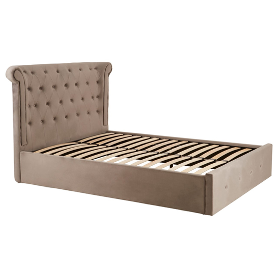 Cujam Velvet Storage Ottoman Double Bed In Brushed Steel