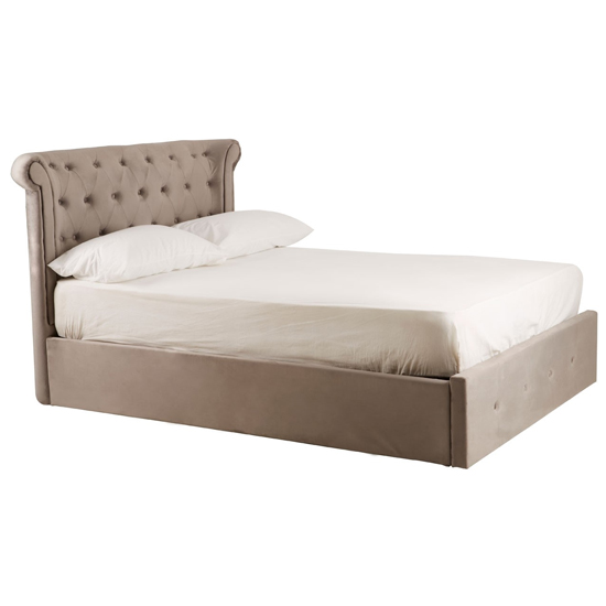 Cujam Velvet Storage Ottoman Double Bed In Brushed Steel