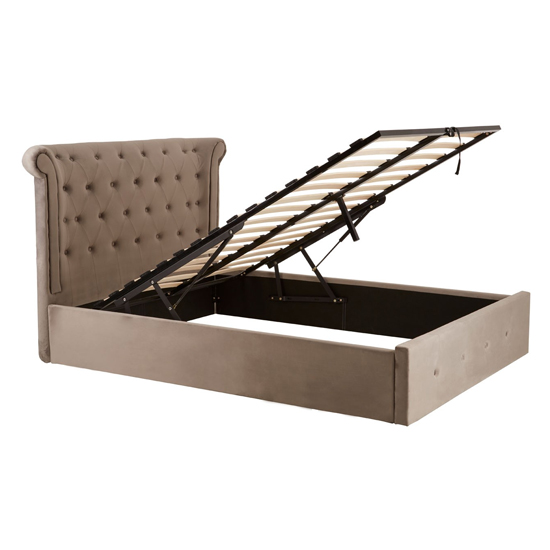 Cujam Velvet Storage Ottoman Double Bed In Brushed Steel