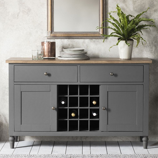 Product photograph of Cukham Wooden Sideboard With Wine Rack In Grey from Furniture in Fashion