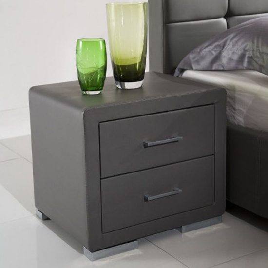 Cullen PU Leather Wooden Bedside In Grey Sale
