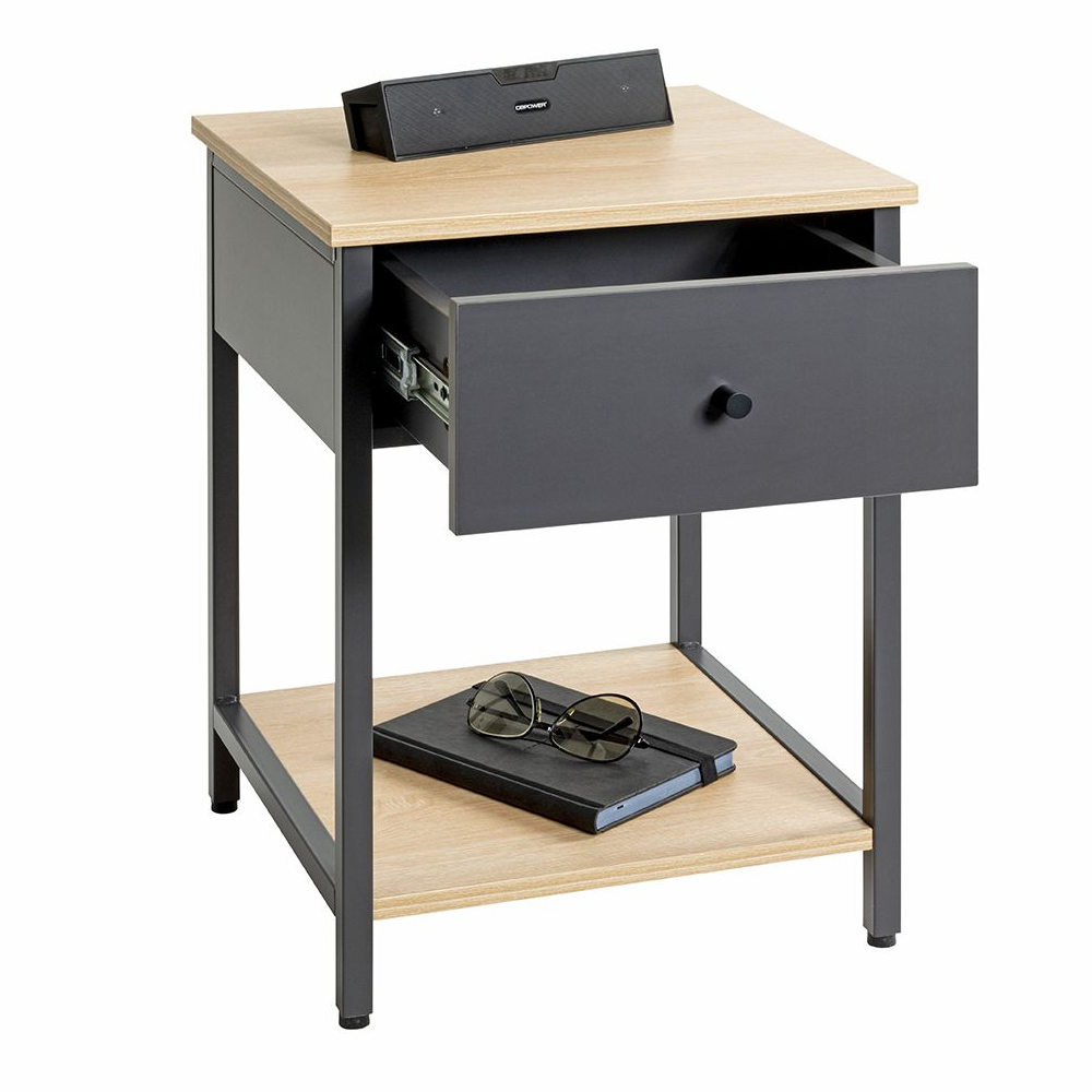 Cullman Wooden End Table With 1 Drawer In Anthracite Oak