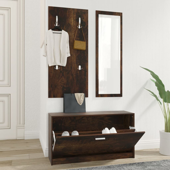 Cullman Wooden Hallway Furniture Set In Smoked Oak