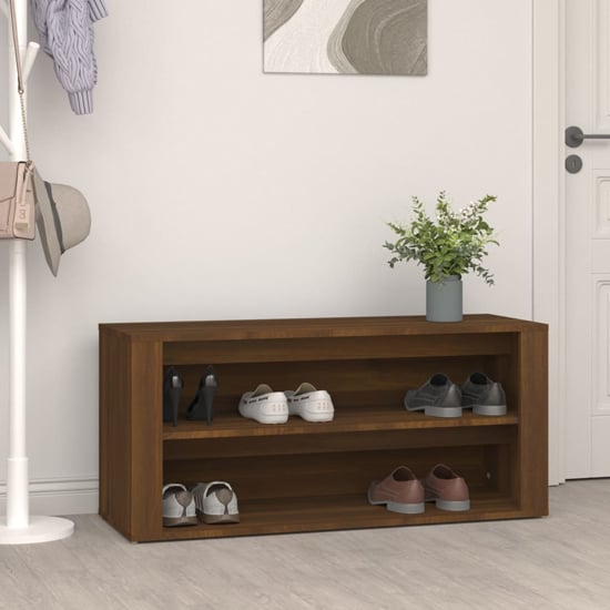 Product photograph of Culver Wide Wooden Shoe Storage Rack In Brown Oak from Furniture in Fashion