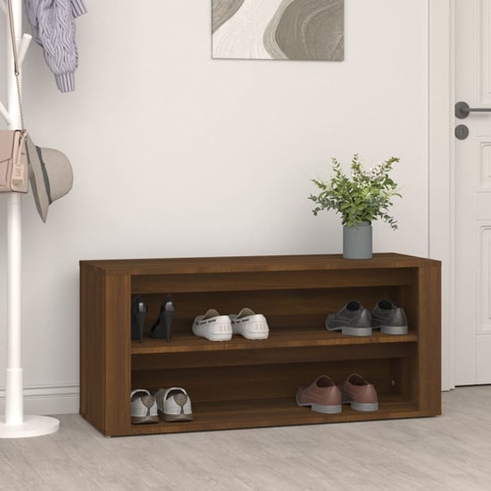 Culver Wide Wooden Shoe Storage Rack In Brown Oak