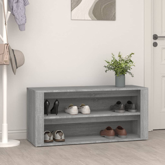 Read more about Culver wide wooden shoe storage rack in concrete effect