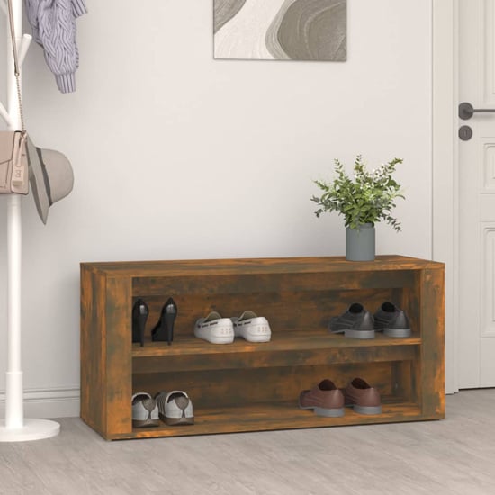 Product photograph of Culver Wide Wooden Shoe Storage Rack In Smoked Oak from Furniture in Fashion