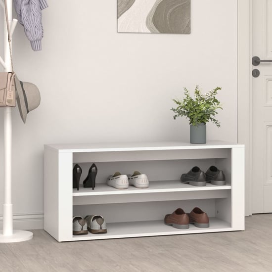 Read more about Culver wide wooden shoe storage rack in white