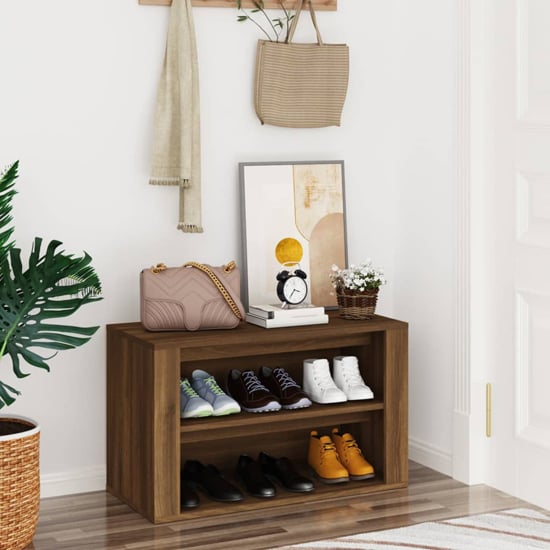 Product photograph of Culver Wooden Shoe Storage Rack In Brown Oak from Furniture in Fashion