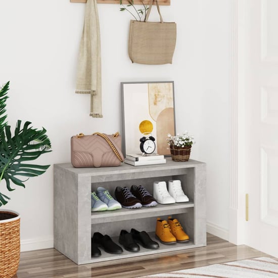 Product photograph of Culver Wooden Shoe Storage Rack In Concrete Effect from Furniture in Fashion