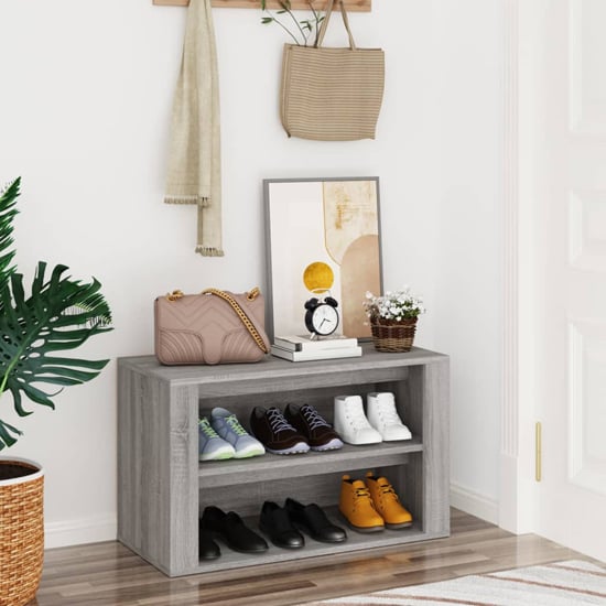 Photo of Culver wooden shoe storage rack in grey sonoma oak