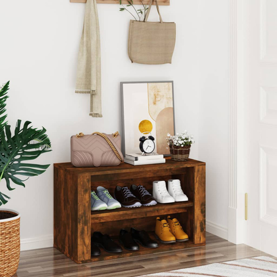 Photo of Culver wooden shoe storage rack in smoked oak