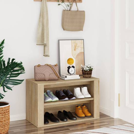 Product photograph of Culver Wooden Shoe Storage Rack In Sonoma Oak from Furniture in Fashion