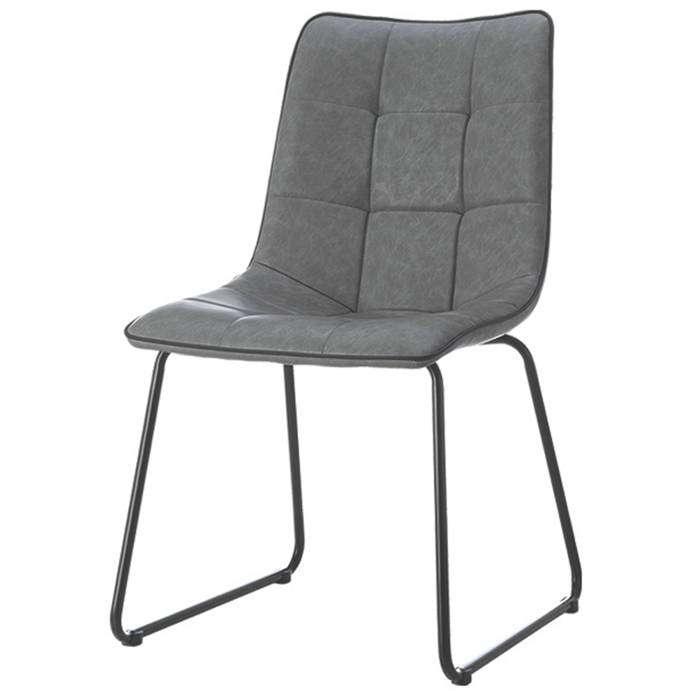 Cumming Grey PU Leather Dining Chairs With Black Legs In Pair