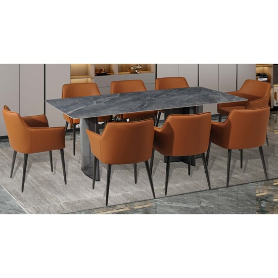 Cuneo Sintered Stone Dining Table With 6 Tan Chairs