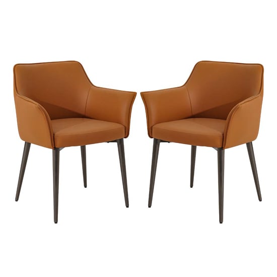 Product photograph of Cuneo Tan Faux Leather Dining Chairs In Pair from Furniture in Fashion