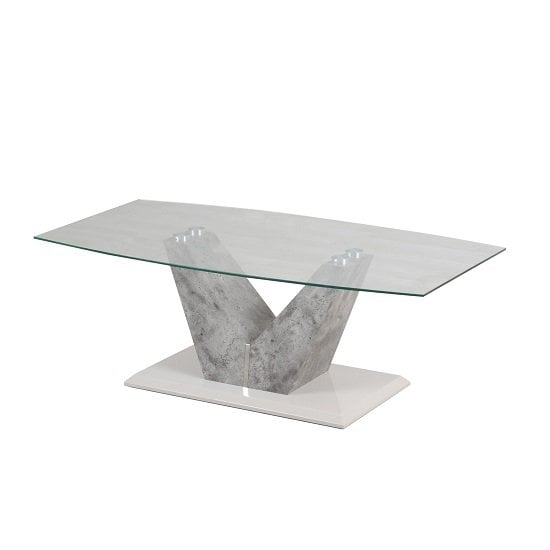 Photo of Cuneo glass coffee table with grey stone look and steel base