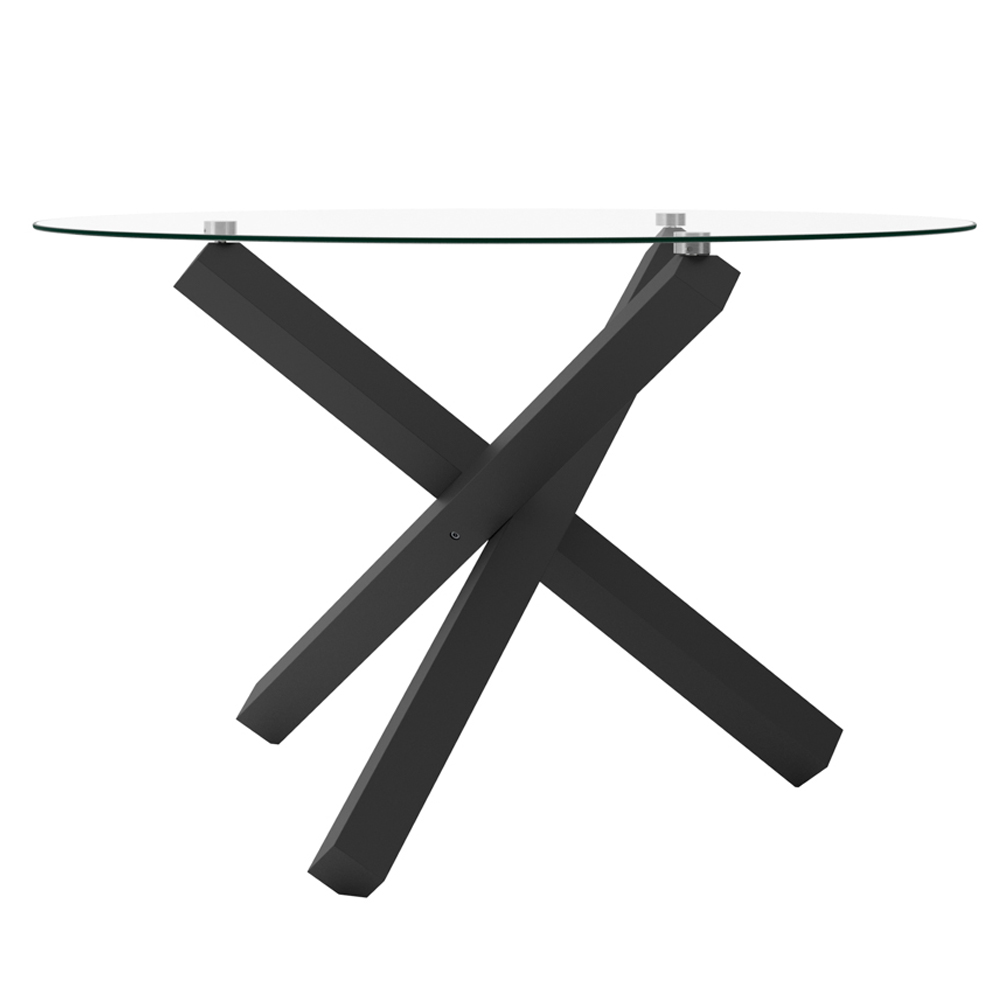 Cupric Clear Glass Dining Table With Black Metal Legs
