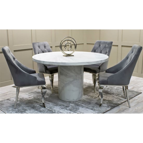 Cupric Round Gloss Marble Dining Table, Round Marble Dining Table Set For 4