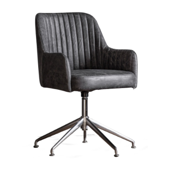 Canyon Swivel Leather Home And Office Chair In Antique Ebony