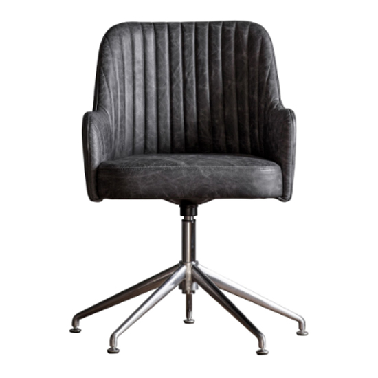 Canyon Swivel Leather Home And Office Chair In Antique Ebony
