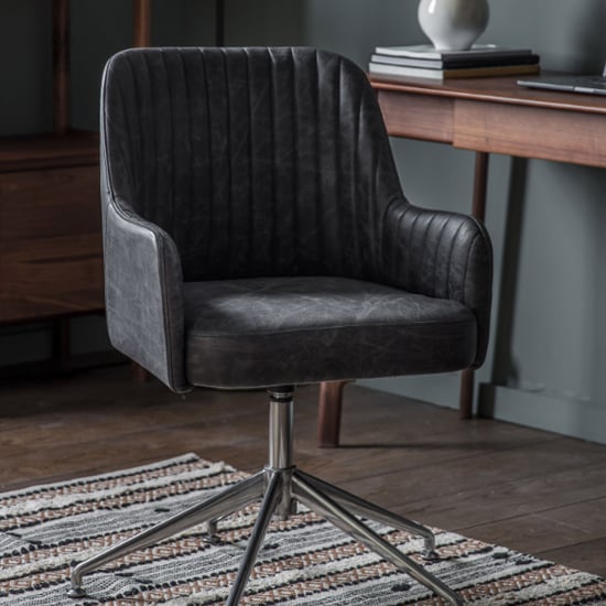 Read more about Curia swivel leather home and office chair in antique ebony