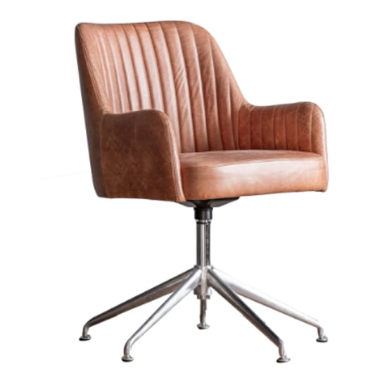 Curia Swivel Leather Home And Office Chair In Vintage Brown_2
