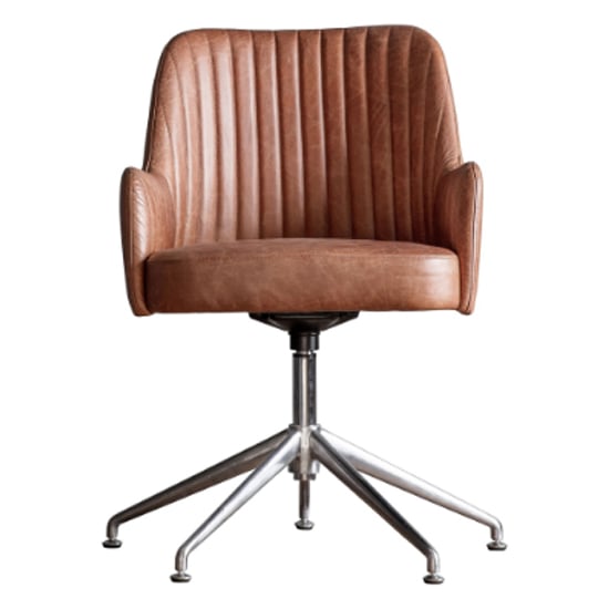 Curia Swivel Leather Home And Office Chair In Vintage Brown_3