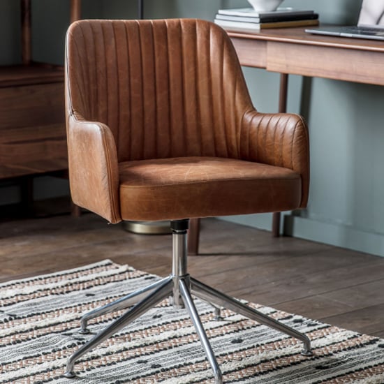 Product photograph of Curia Swivel Leather Home And Office Chair In Vintage Brown from Furniture in Fashion