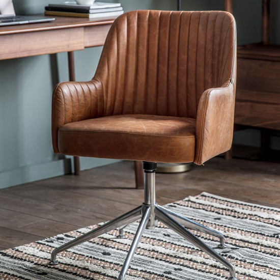 Curie Swivel Faux Leather Office Chair In Vintage Brown Furniture in