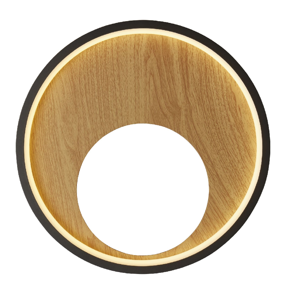 Read more about Curio wooden wall light round with black metal frame
