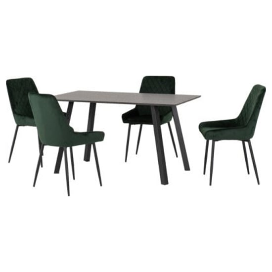 Baudoin Wooden Dining Table With 4 Avah Emerald Green Chairs
