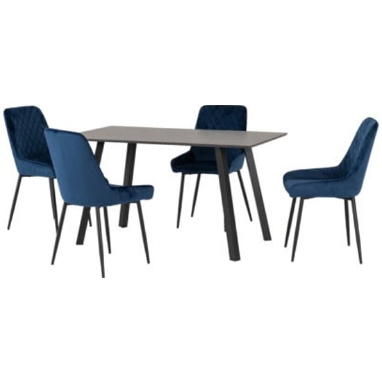 Baudoin Wooden Dining Table With 4 Avah Sapphire Blue Chairs_1