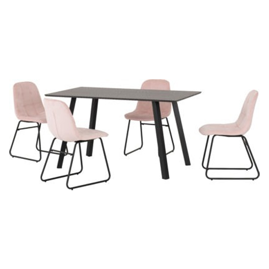 Photo of Baudoin wooden dining table with 4 lyster baby pink chairs