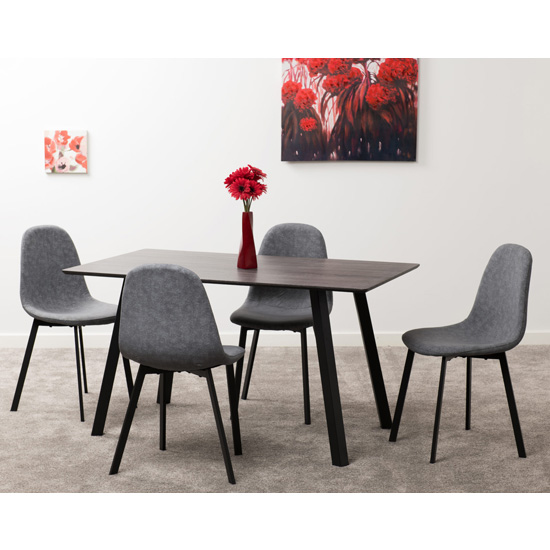 Baudoin Wooden Dining Set In Black With 4 Dark Grey Chairs