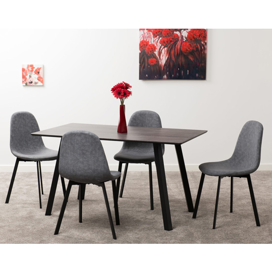 Read more about Baudoin wooden dining set in black with 4 dark grey chairs