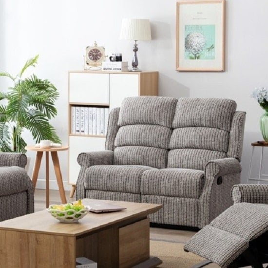 Curtis Fabric Recliner 2 Seater Sofa In Latte