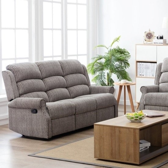 Photo of Curtis fabric recliner 3 seater sofa in latte