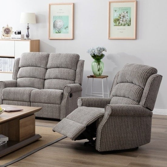 Photo of Curtis fabric recliner sofa chair in latte