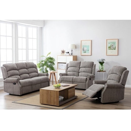 Photo of Curtis fabric recliner sofa suite in latte