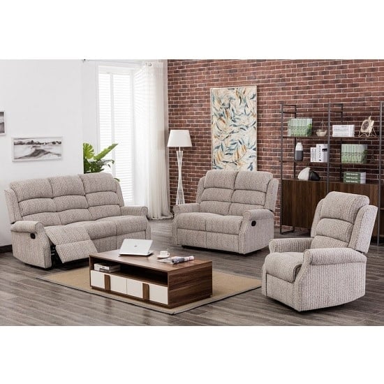 Photo of Curtis fabric recliner sofa suite in natural