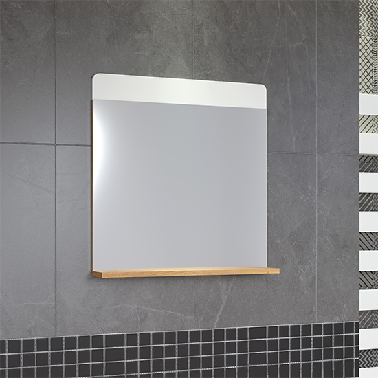 Curug High Gloss Bathroom Mirror With Shelf In White And Oak_2