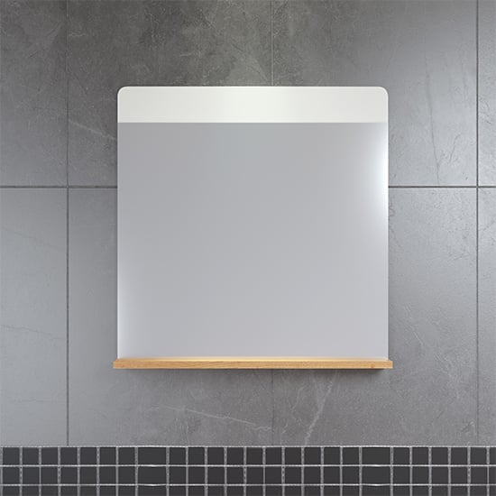 Curug High Gloss Bathroom Mirror With Shelf In White And Oak_1