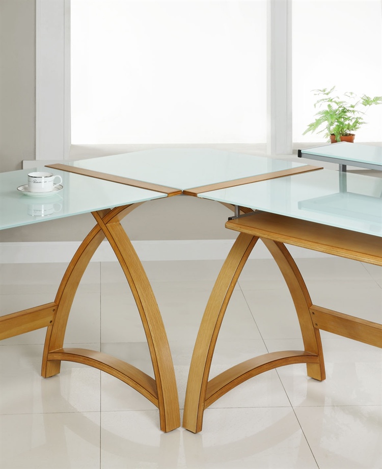 Modular Real Oak Wood Curve Corner Computer Desk_3