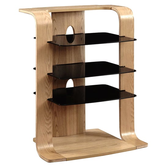 Curved HI-FI Stand In Oak Veneer With Glass Shelves