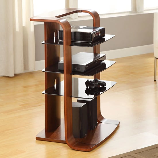 Read more about Curved hi-fi stand in walnut veneer wood