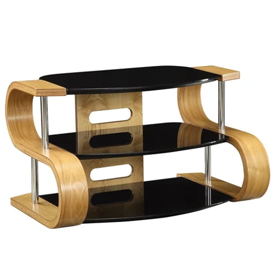 Product photograph of Curved Lcd Tv Stand In Wooden Oak Veneer from Furniture in Fashion