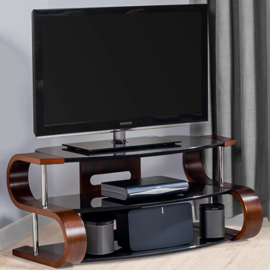 Photo of Curved lcd tv stand in wooden walnut veneer