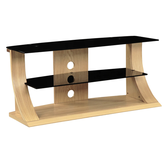 Curved Shape Wooden Tv Stand With Black Glass_2