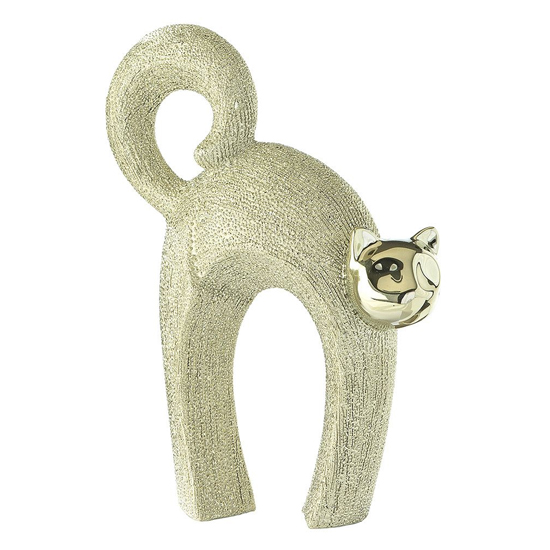 Product photograph of Curvee Cat Ceramic Small Design Sculpture In Cream And Gold from Furniture in Fashion